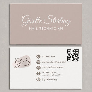 Carte De Visite Technicien Nail Blush Mauve Moderne Elegant QR Cod