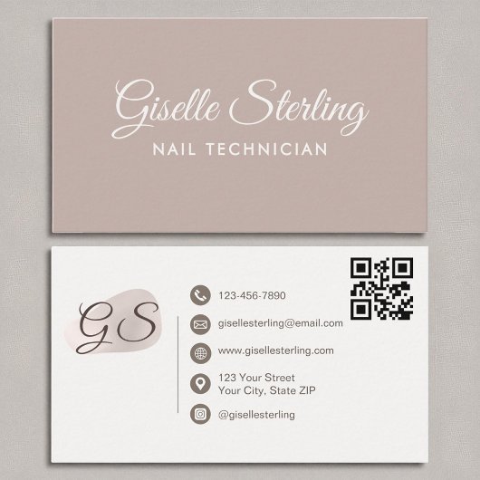 Carte De Visite Technicien Nail Blush Mauve Moderne Elegant QR Cod
