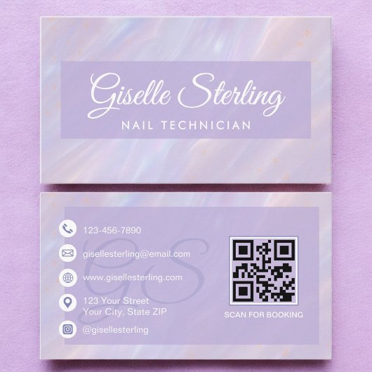 Carte De Visite Technicien Nail Iridescente Pastel Opal Holographi