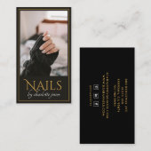 Carte De Visite Technicien Nail Moderne Photo Black Gold (Devant / Derrière)