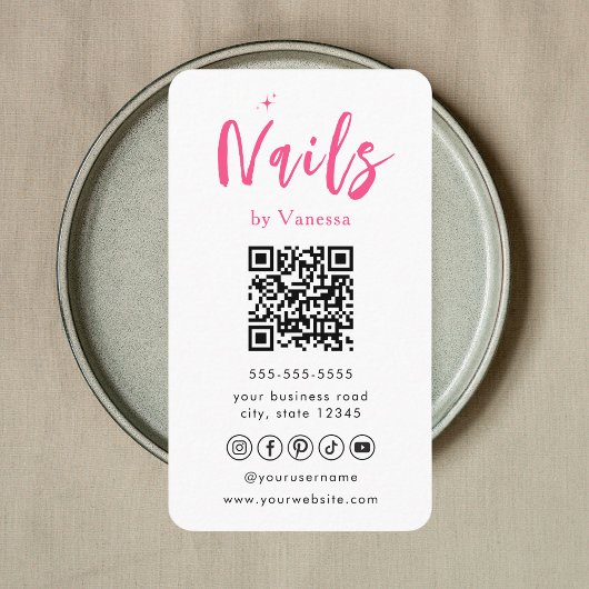 Carte De Visite Technicien Nail Qr Code Clous Art Salon Bleu rose