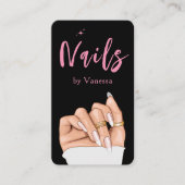Carte De Visite Technicien Nail Qr Code Nails Art Salon Noir Rose (Devant)