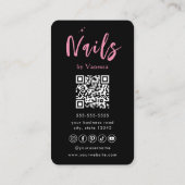 Carte De Visite Technicien Nail Qr Code Nails Art Salon Noir Rose (Dos)