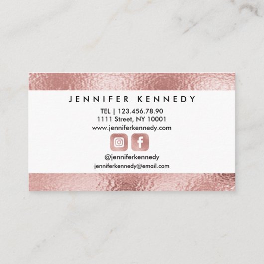 Carte De Visite Technicien Nail Salon Rose Or Metallic Élégant (Dos)