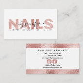 Carte De Visite Technicien Nail Salon Rose Or Metallic Élégant (Devant / Derrière)