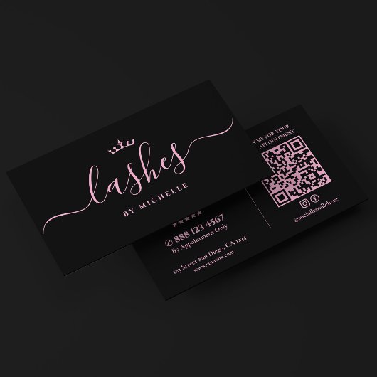 Carte De Visite Technicienne de cils Studio Lash Noir Rose Esthéti
