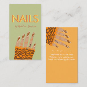Carte De Visite Technicienne en ongles Orange Triple lettrage Main