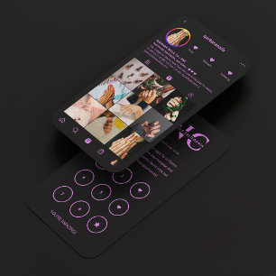 Carte De Visite Technicienne en Ongles Violet Noir Instagram Fidél