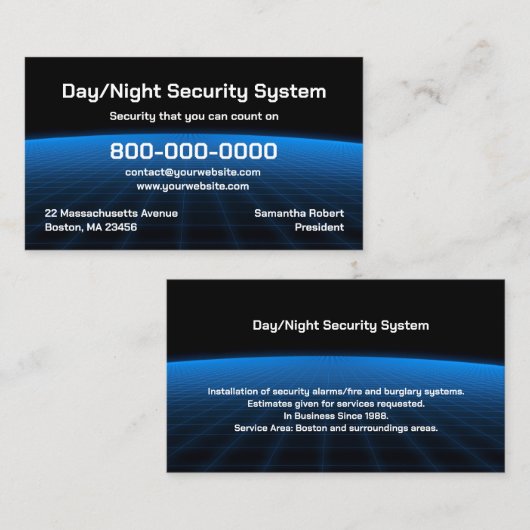 Carte de visite technique de sécurité d'alarme (Devant / Derrière)