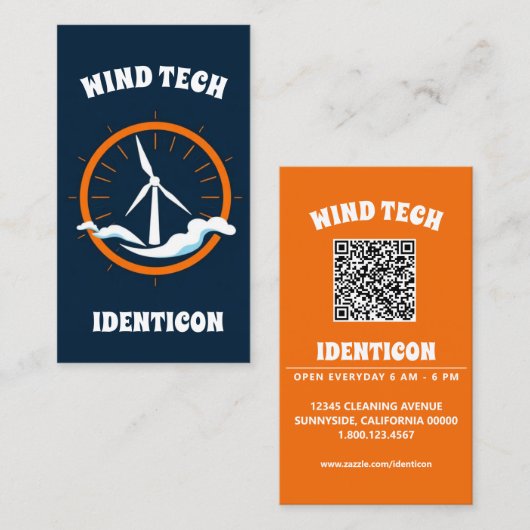 Carte De Visite TECHNOLOGIE ÉOLIENNE avec QR code (Devant / Derrière)