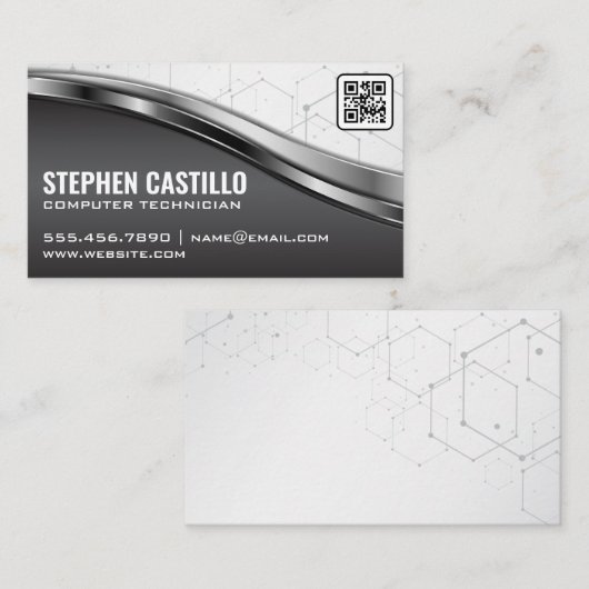 Carte De Visite Technologie | Moderne | Code QR (Devant / Derrière)
