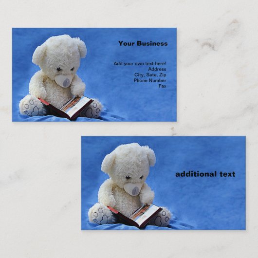 Carte De Visite Teddy Bear Time to Read Blue Stuffed Animal, ZKOA (Devant / Derrière)