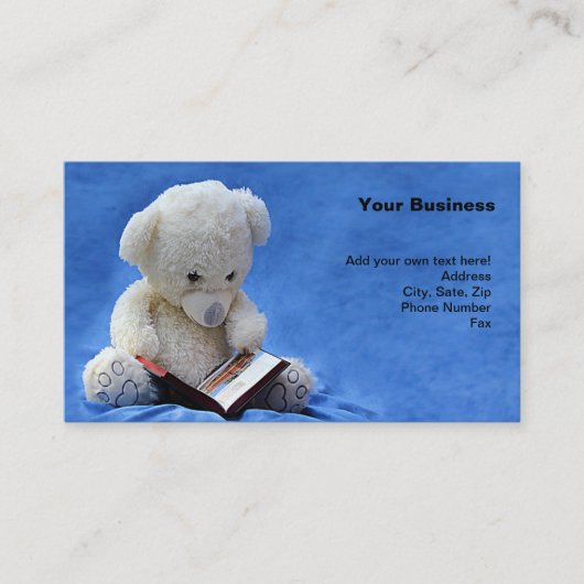 Carte De Visite Teddy Bear Time to Read Blue Stuffed Animal, ZKOA (Devant)