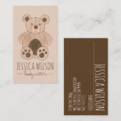 Carte De Visite Teddy Ours Stuffé Animal Babysitter Nanny Garderie (Devant / Derrière)