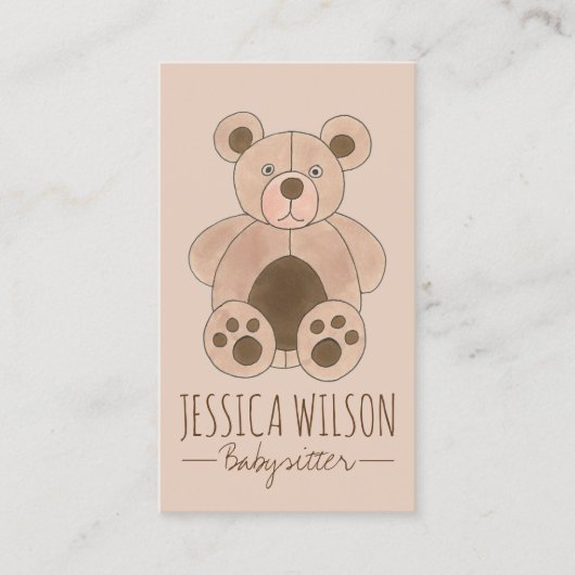 Carte De Visite Teddy Ours Stuffé Animal Babysitter Nanny Garderie (Devant)