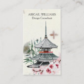 Carte De Visite Temple japonais, Bambou, fleurs de cerisiers (Devant)
