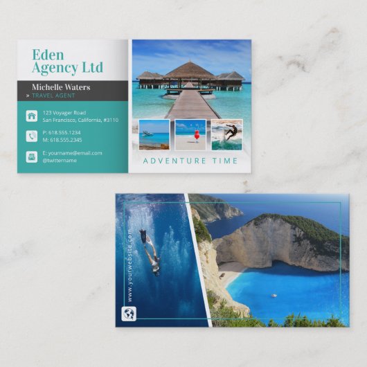 Carte De Visite Temps d'aventure | Tourisme | Agent de voyage (Devant / Derrière)