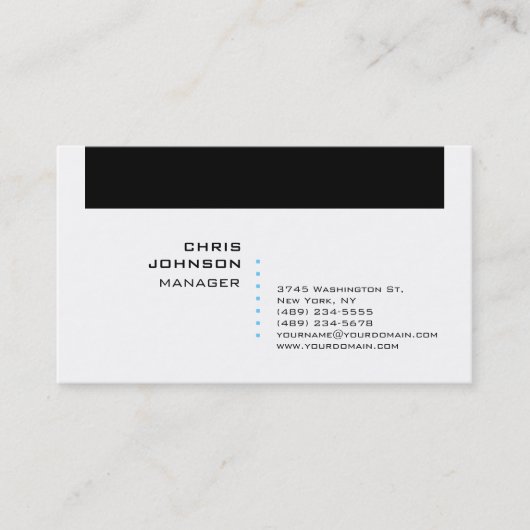 Carte de visite tendance Black White Blue Manager (Devant)