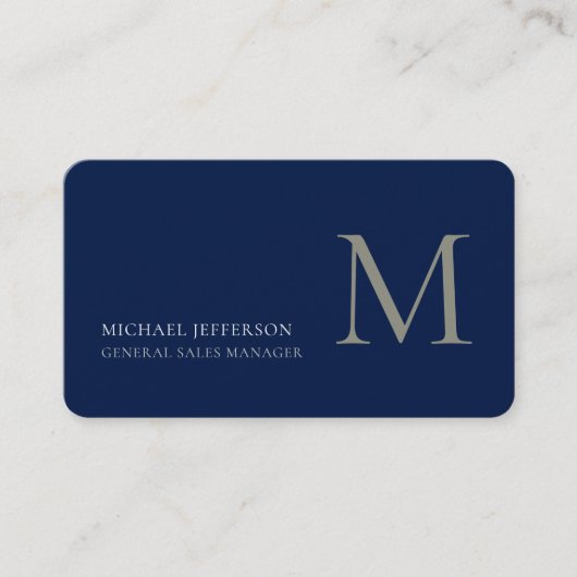 Carte de visite tendance bleu foncé uni Monogramme (Devant)