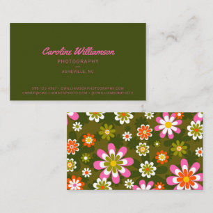 Carte De Visite Tendance botanique rétro groovy rose et vert