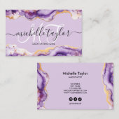 Carte De Visite Tendance Chic Violet Monogram Maquilleur Coiffeur (Devant / Derrière)