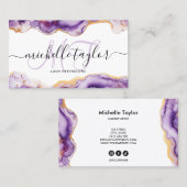 Carte De Visite Tendance Chic Violet Monogramme Maquilleuse Coiffe (Devant / Derrière)
