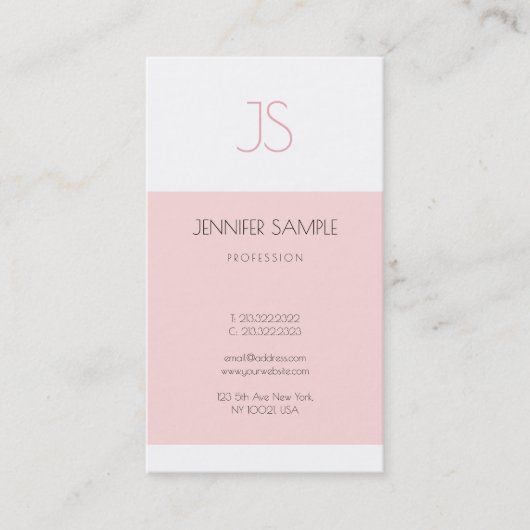 Carte De Visite Tendance Élégant Monogramme Design Épuré Rose Uni (Devant)