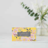 Carte De Visite Tendance florale rose et gris jaune (Debout devant)