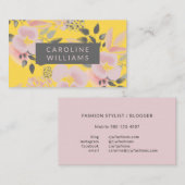 Carte De Visite Tendance florale rose et gris jaune (Devant / Derrière)