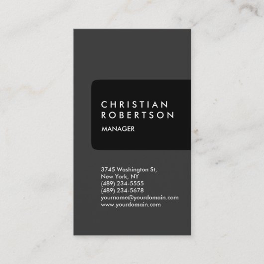Carte de visite tendance gris noir vertical (Devant)
