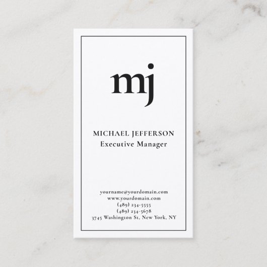 Carte De Visite Tendance Moderne Monogrammé Simple Noir & Blanc (Devant)