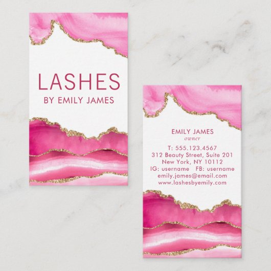 Carte De Visite Tendance moderne rose Agate Lash Extensions Beauté (Devant / Derrière)