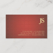Carte De Visite Tendance Monogramme Rouge Or Damask Plaine Luxe (Dos)