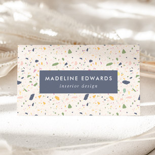 Carte De Visite Tendance Navy Jaune & Green Terrazzo