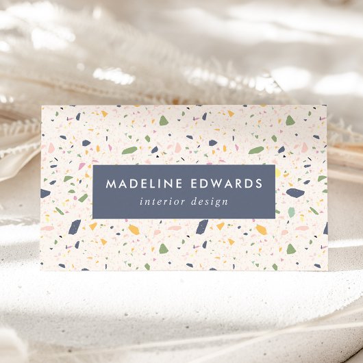 Carte De Visite Tendance Navy Jaune & Green Terrazzo