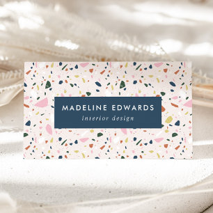 Carte De Visite Tendance Navy Rose & Green Terrazzo