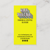 Carte De Visite Tendance néon jaune 3d typographie blogueur minima (Dos)