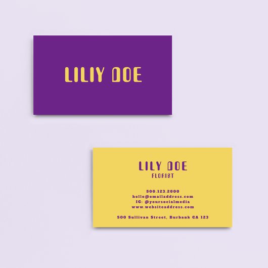 Carte De Visite Tendance Stylish Purple & Mustard Jaune Typographi