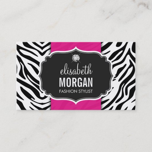 Carte De Visite Tendance stylish Zebra Print Diamond Girly Hot Pin (Devant)