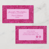 Carte De Visite Tendance Typographie Script Paillettes Rose Chaud (Devant / Derrière)