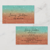 Carte De Visite Tendance vert de mer et orange brûlé mosaïque abst (Devant / Derrière)