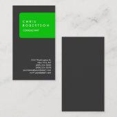 Carte de visite tendance verticale gris-vert rayée (Devant / Derrière)