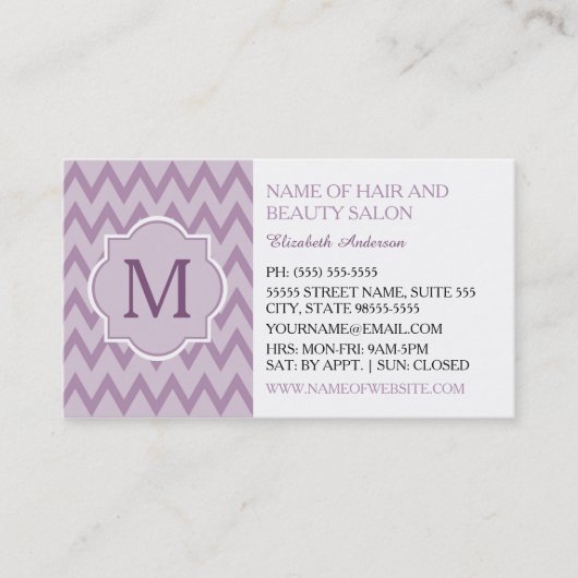Carte De Visite Tendance violet Chevron Zigzag Monogramme Beautici (Devant)
