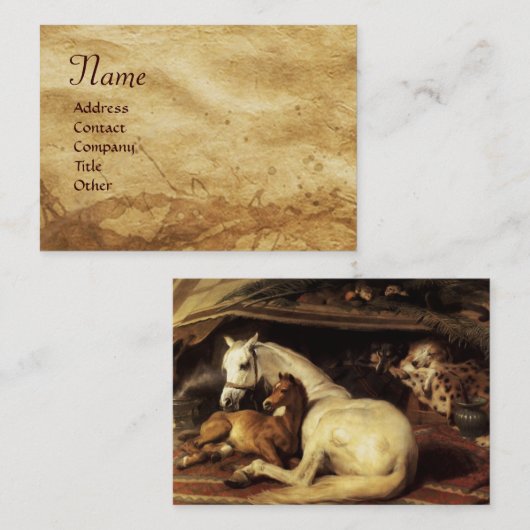 Carte De Visite TENTE ARABE AVEC CHEVAUX, AUTRES ANIMAUX Parchemin (Devant / Derrière)