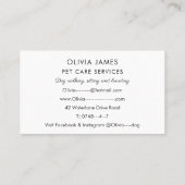 Carte De Visite Tenue à la main Chien Paws Chien Marche et soins (Dos)