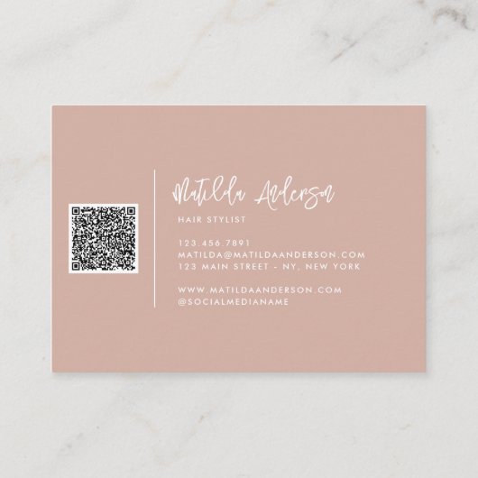 Carte De Visite Teracotta rose moderne script minimal QR CODE (Dos)
