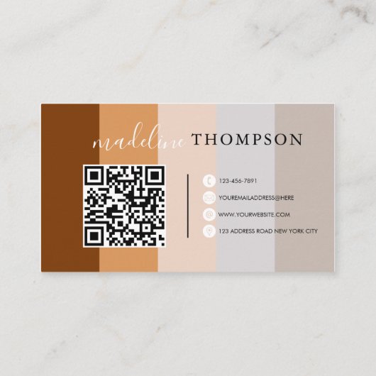 Carte De Visite Terme gris beige Brown Calligraphie Script code QR (Dos)