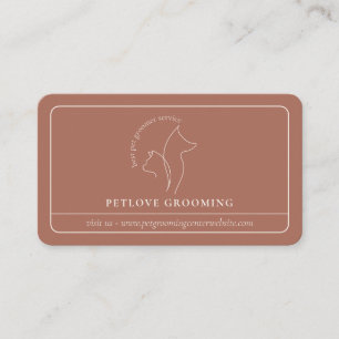 Carte De Visite Terracotta Beige Minimal Ligne Cadre Chat Chien An