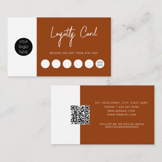 Carte De Visite Terracotta Business Logo QR Code Fidélité (Devant / Derrière)