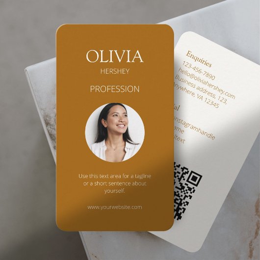 Carte De Visite Terracotta & Creamy Ivory Photo Social QR Code